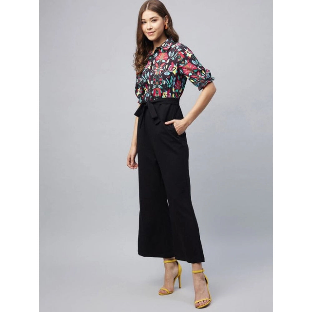 Seduva Women's Polyester Floral Short Sleeve Jumpsuit (Multicolor)