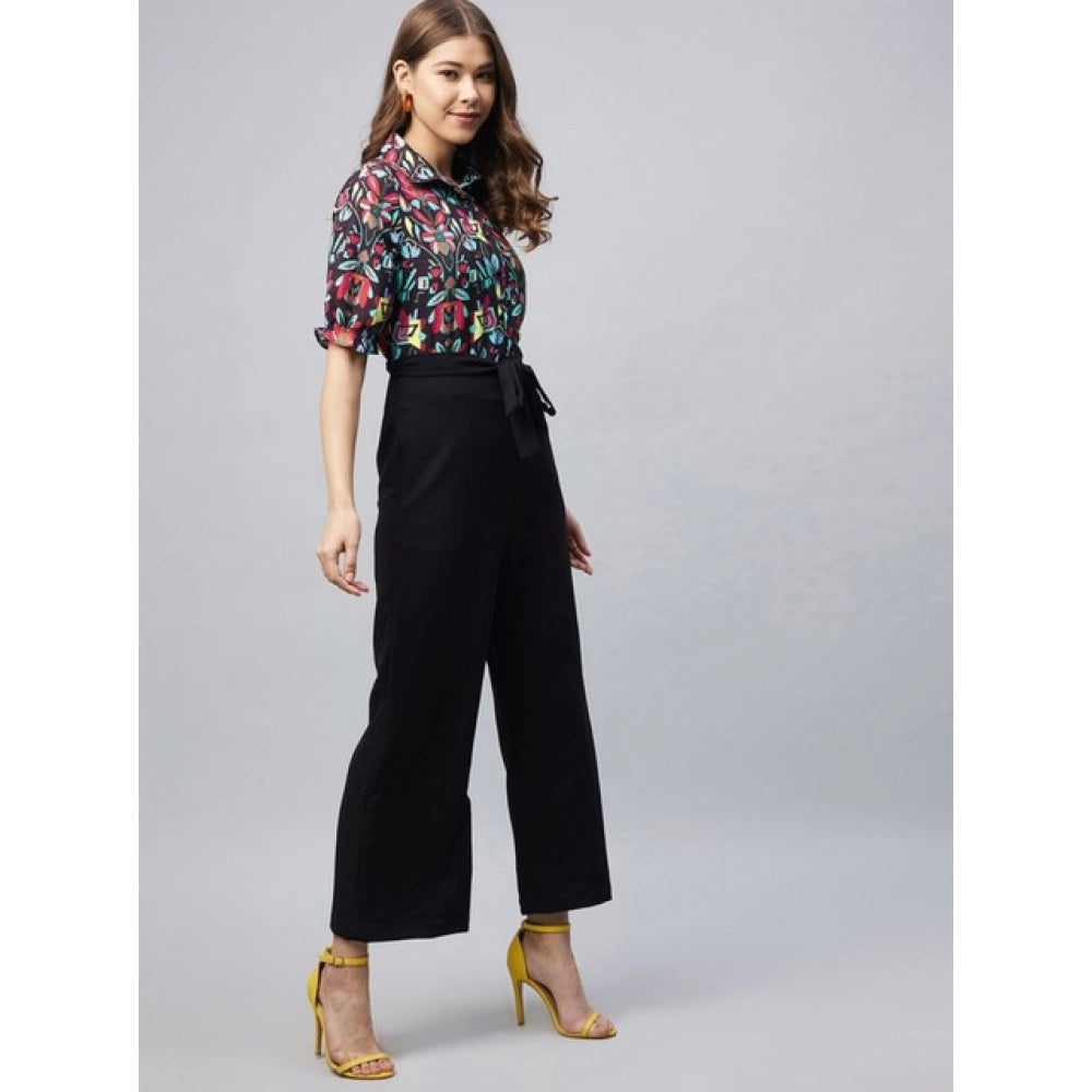 Seduva Women's Polyester Floral Short Sleeve Jumpsuit (Multicolor)
