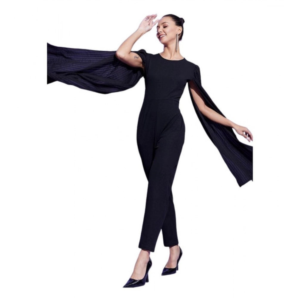 Seduva Women's Polyeter Solid Cape Sleeve Jumpsuit (Black)