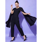 Seduva Women's Polyeter Solid Cape Sleeve Jumpsuit (Black)