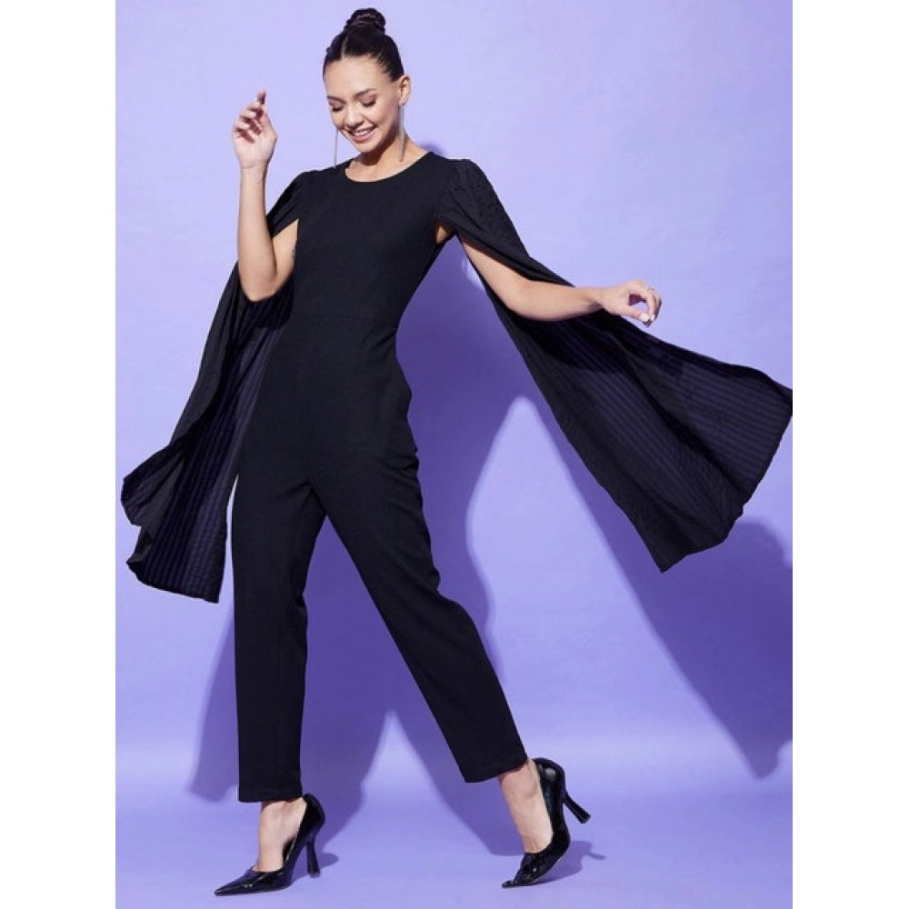 Seduva Women's Polyeter Solid Cape Sleeve Jumpsuit (Black)