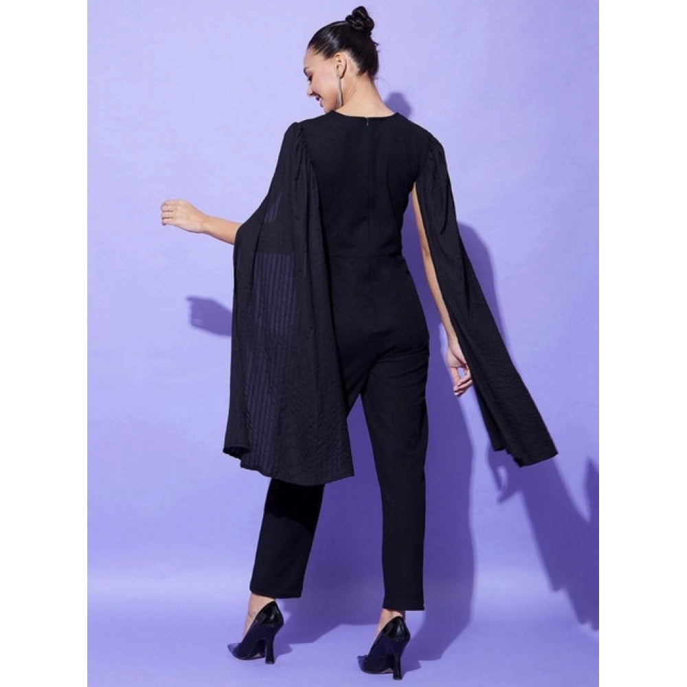 Seduva Women's Polyeter Solid Cape Sleeve Jumpsuit (Black)