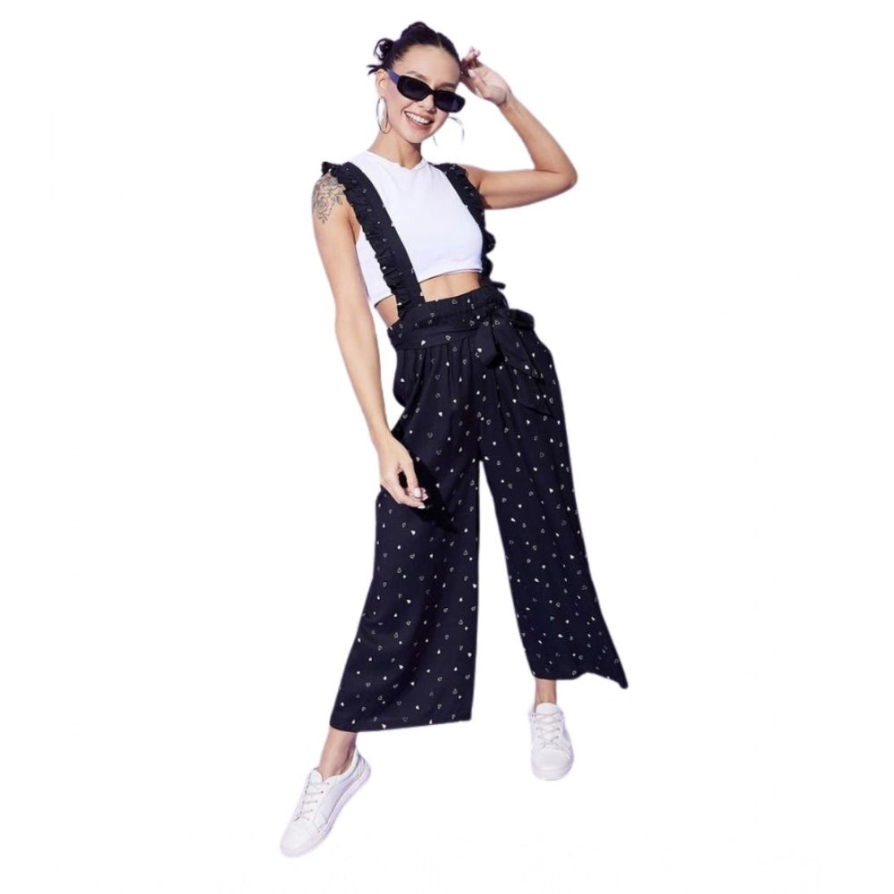 Seduva Women's Rayon Pinafore Shoulder Straps Jumpsuit (Black)