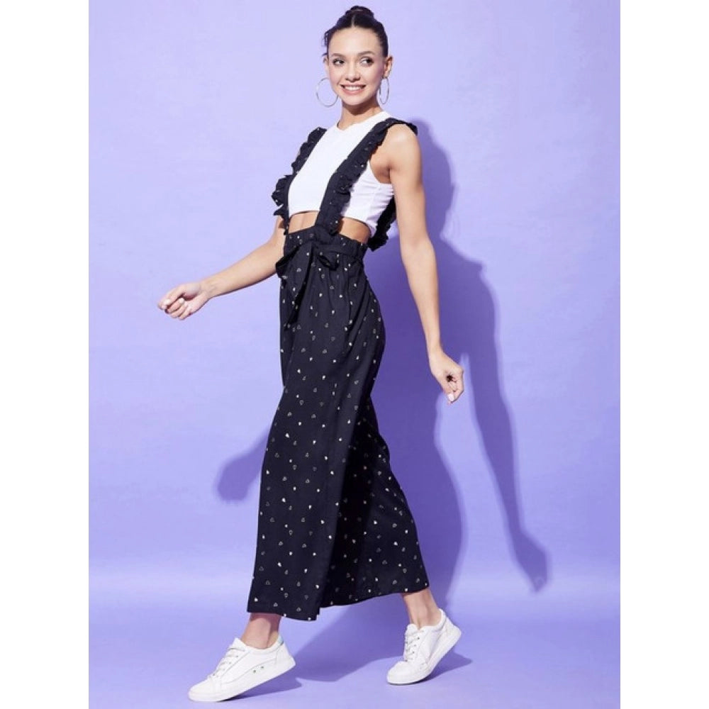 Seduva Women's Rayon Pinafore Shoulder Straps Jumpsuit (Black)