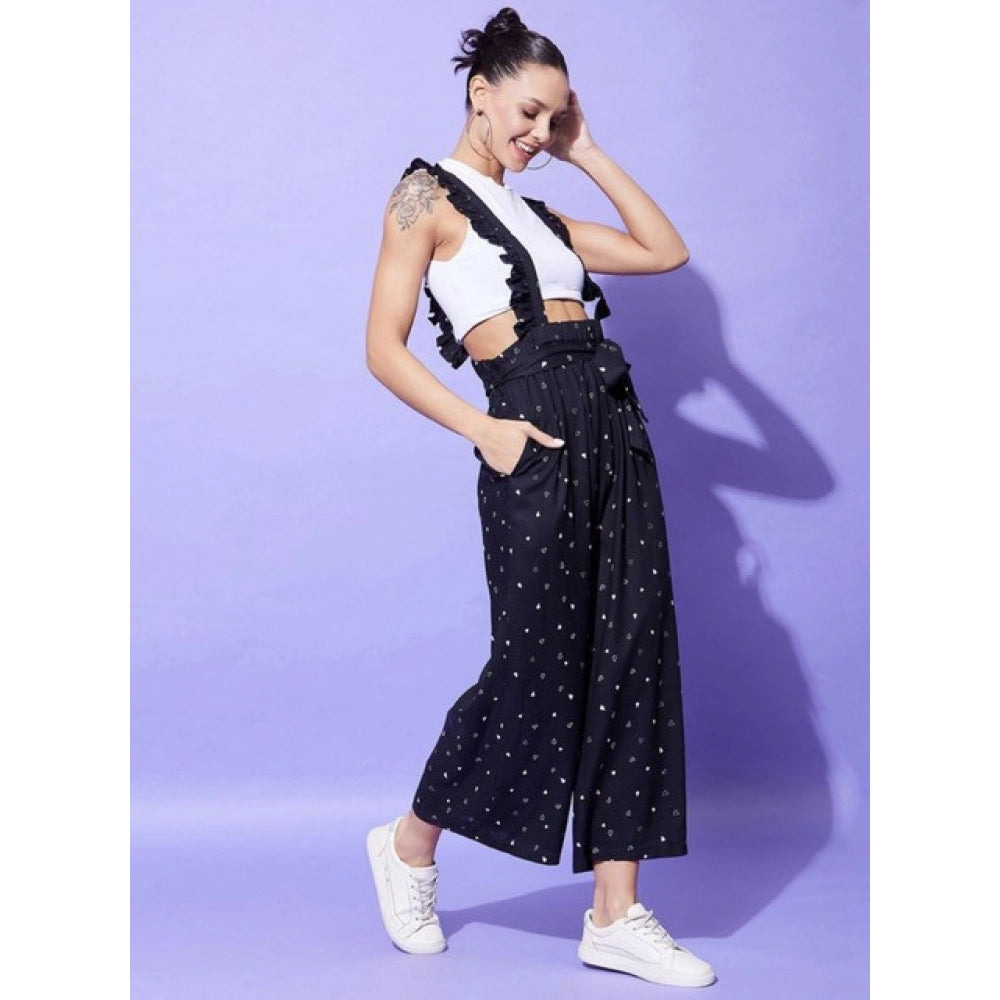 Seduva Women's Rayon Pinafore Shoulder Straps Jumpsuit (Black)