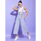 Seduva Women's Cotton Pinafore Shoulder Straps Jumpsuit (Light Blue)