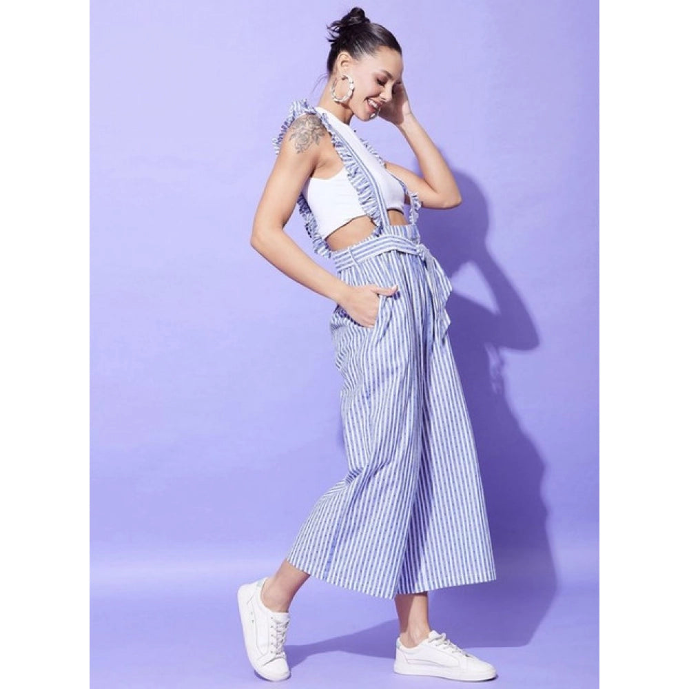 Seduva Women's Cotton Pinafore Shoulder Straps Jumpsuit (Light Blue)
