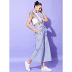 Seduva Women's Cotton Pinafore Shoulder Straps Jumpsuit (Light Blue)