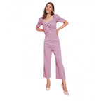 Seduva Women's Polyester Lycra Solid Puff Sleeve Jumpsuit (Lavender)