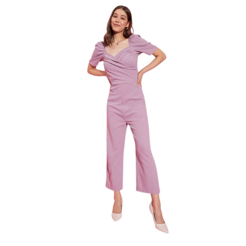 Seduva Women's Polyester Lycra Solid Puff Sleeve Jumpsuit (Lavender)