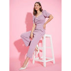 Seduva Women's Polyester Lycra Solid Puff Sleeve Jumpsuit (Lavender)