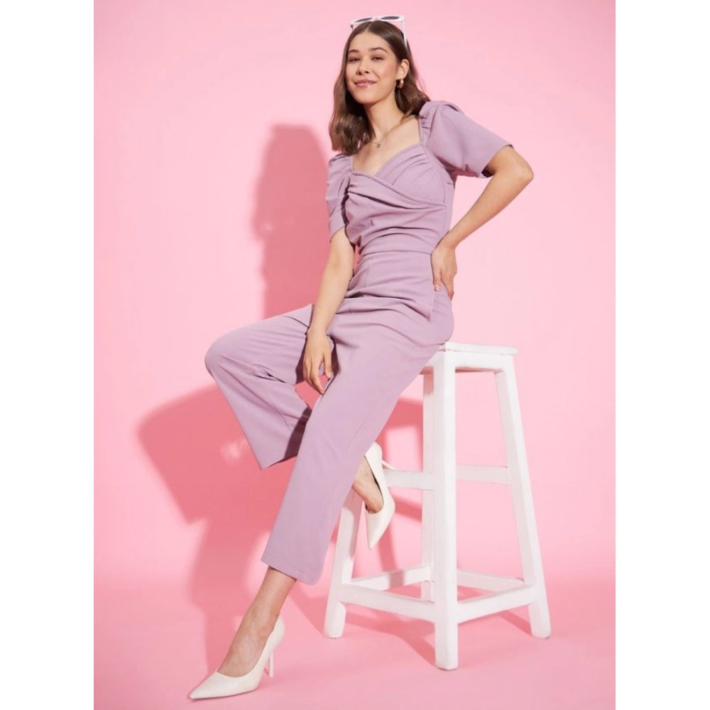 Seduva Women's Polyester Lycra Solid Puff Sleeve Jumpsuit (Lavender)