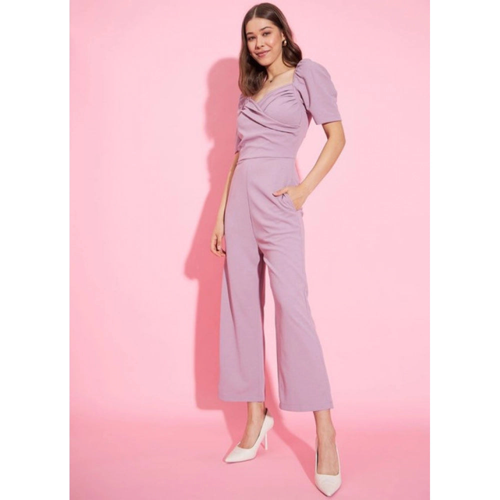 Seduva Women's Polyester Lycra Solid Puff Sleeve Jumpsuit (Lavender)