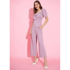 Seduva Women's Polyester Lycra Solid Puff Sleeve Jumpsuit (Lavender)