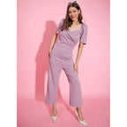 Seduva Women's Polyester Lycra Solid Puff Sleeve Jumpsuit (Lavender)