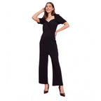 Seduva Women's Polyester Lycra Solid Puff Sleeve Jumpsuit (Black)