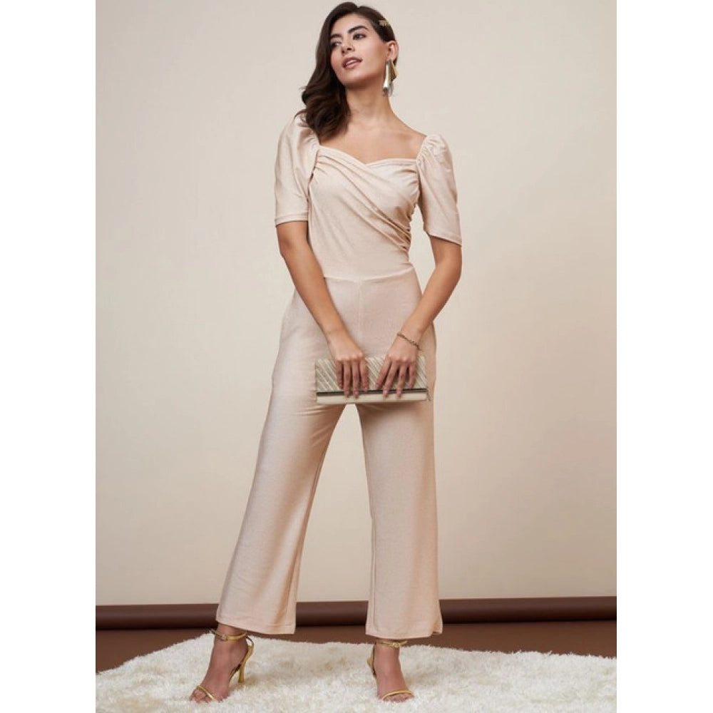 Seduva Women's Polyester Shimmer Self Design Short Sleeve Jumpsuit (Gold)