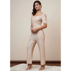 Seduva Women's Polyester Shimmer Self Design Short Sleeve Jumpsuit (Gold)