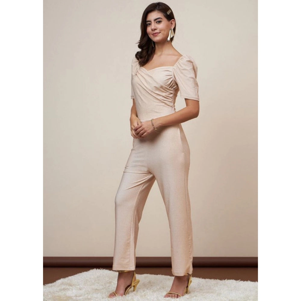 Seduva Women's Polyester Shimmer Self Design Short Sleeve Jumpsuit (Gold)
