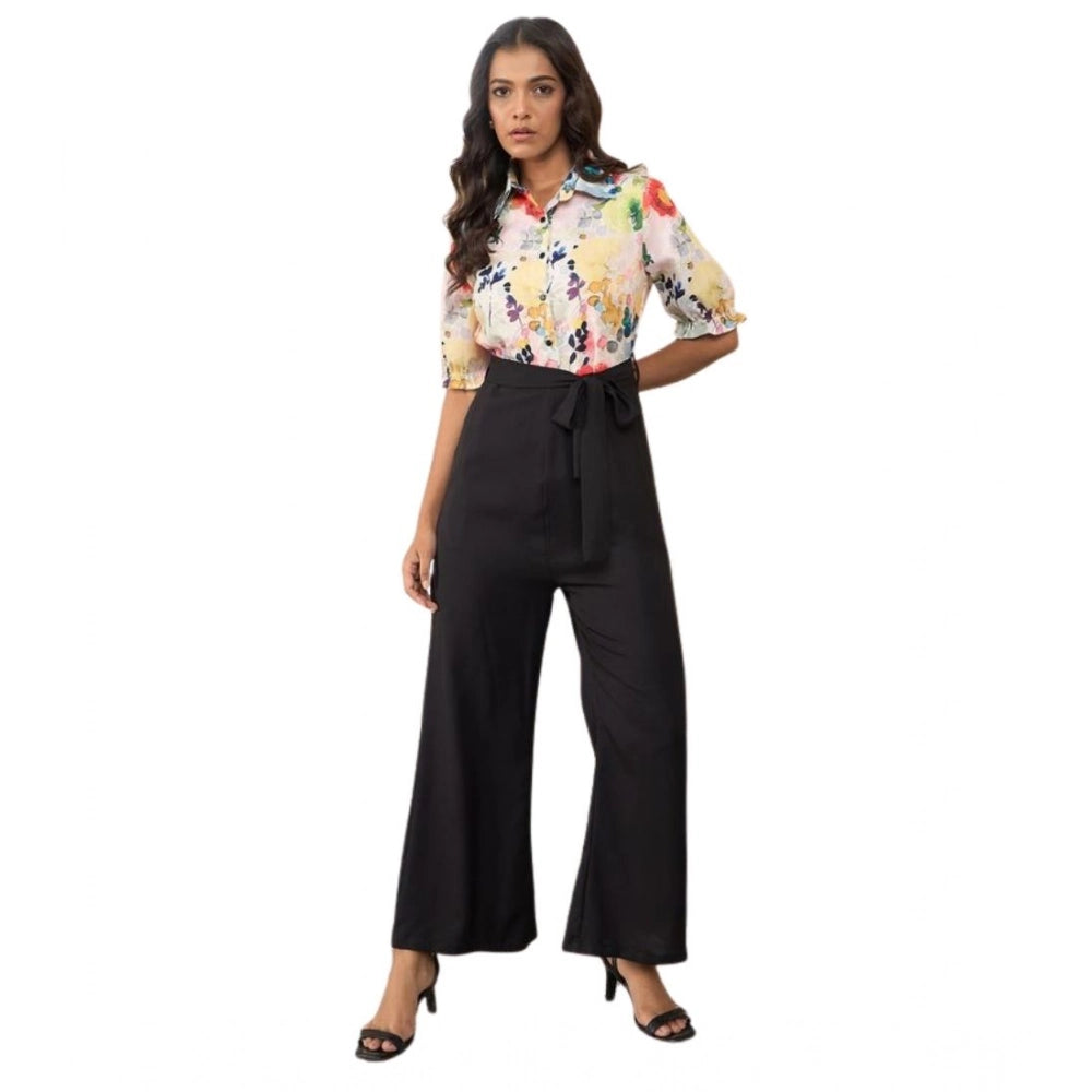 Seduva Women's Polyester Floral Half Sleeves Jumpsuit (Multicolor)