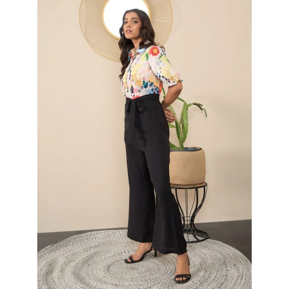 Seduva Women's Polyester Floral Half Sleeves Jumpsuit (Multicolor)