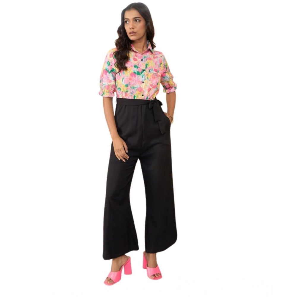 Seduva Women's Polyester Floral Half Sleeves Jumpsuit (Multicolor)