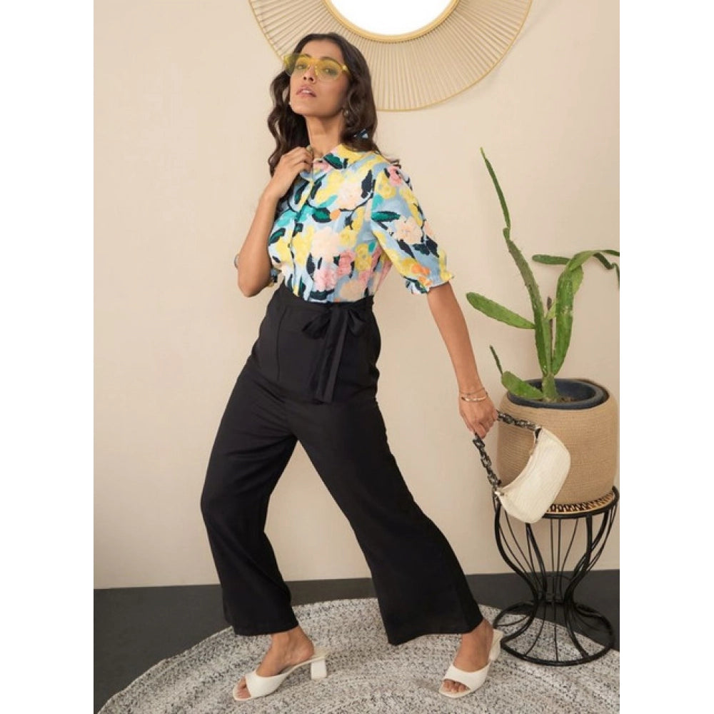 Seduva Women's Polyester Floral Half Sleeves Jumpsuit (Multicolor)
