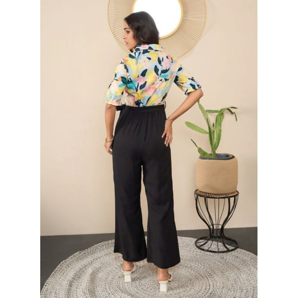 Seduva Women's Polyester Floral Half Sleeves Jumpsuit (Multicolor)