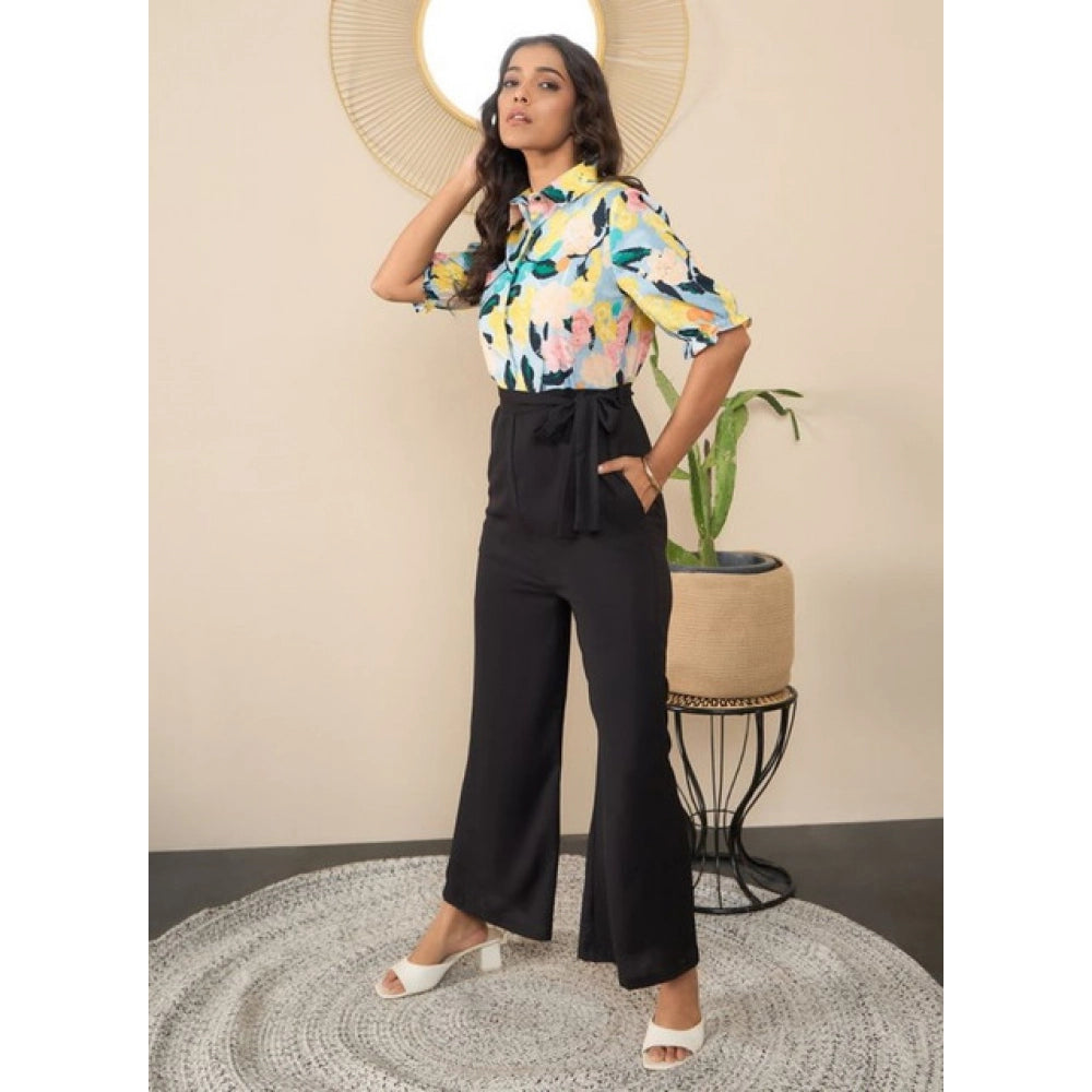 Seduva Women's Polyester Floral Half Sleeves Jumpsuit (Multicolor)