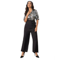Seduva Women's Satin And Polyester Floral Half Sleeves Jumpsuit (Grey - Black)