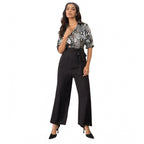 Seduva Women's Satin And Polyester Floral Half Sleeves Jumpsuit (Grey - Black)
