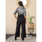 Seduva Women's Satin And Polyester Floral Half Sleeves Jumpsuit (Grey - Black)