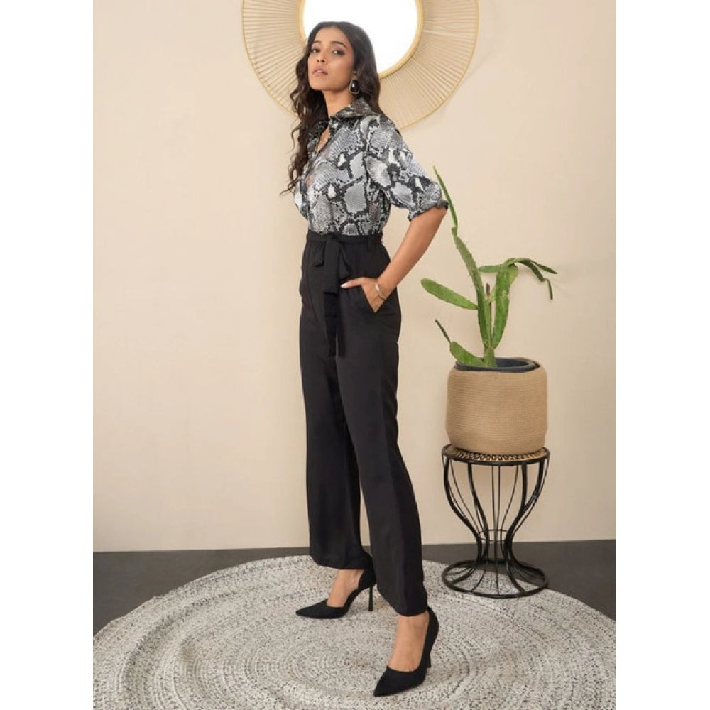 Seduva Women's Satin And Polyester Floral Half Sleeves Jumpsuit (Grey - Black)
