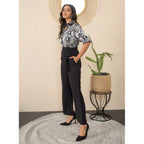 Seduva Women's Satin And Polyester Floral Half Sleeves Jumpsuit (Grey - Black)
