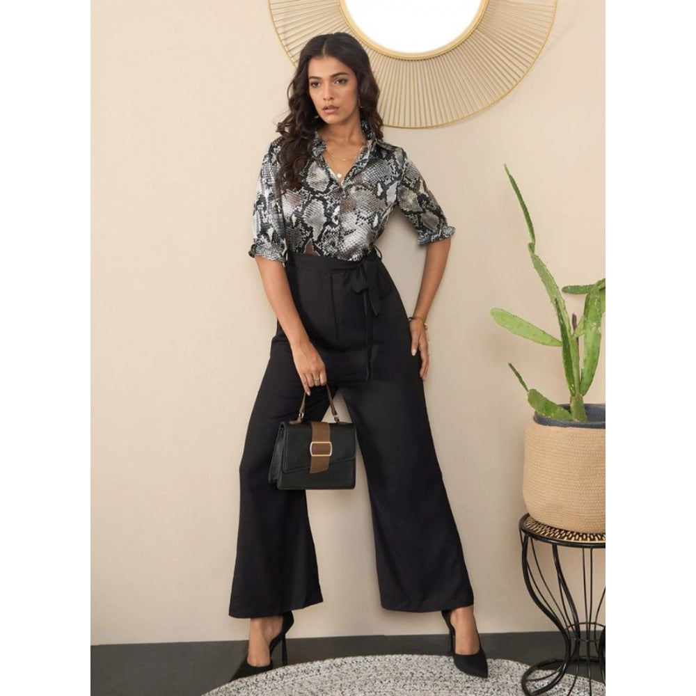 Seduva Women's Satin And Polyester Floral Half Sleeves Jumpsuit (Grey - Black)