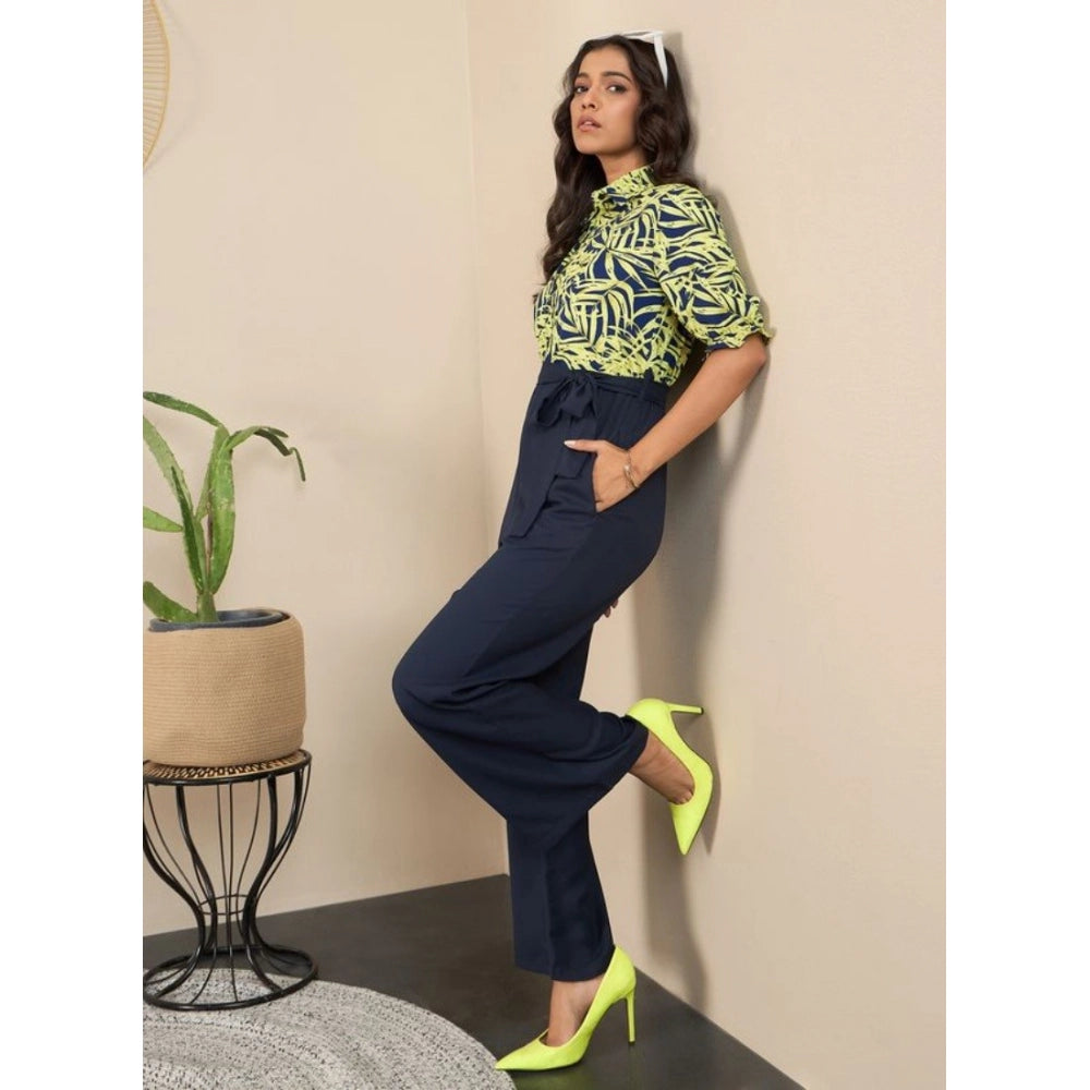 Seduva Women's Polyester Floral Half Sleeves Jumpsuit (Navy - Yellow)