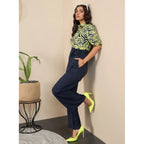 Seduva Women's Polyester Floral Half Sleeves Jumpsuit (Navy - Yellow)