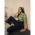 Seduva Women's Polyester Floral Half Sleeves Jumpsuit (Navy - Yellow)