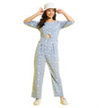 Seduva Girl's Cotton Printed 3-4th Sleeve Jumpsuit (Blue - White)