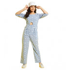 Seduva Girl's Cotton Printed 3-4th Sleeve Jumpsuit (Blue - White)