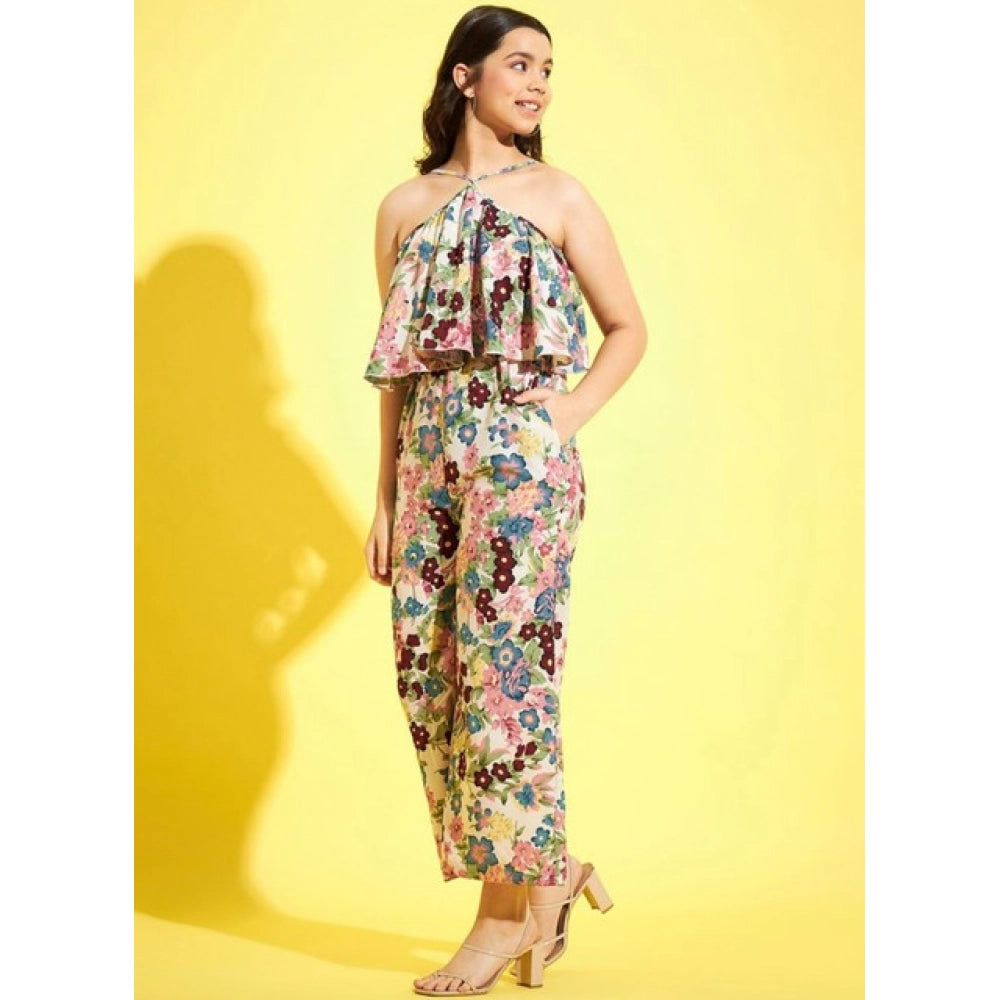 Seduva Girl's Polyester Crepe Floral Sleeveless Jumpsuit (Multicolor)