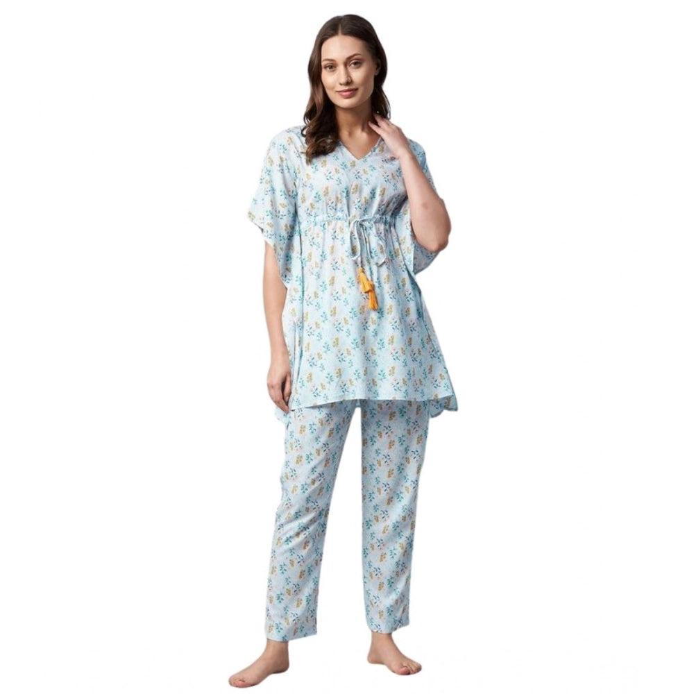 Seduva Women's Rayon Floral Kaftan Sleeve Kaftan Sets (Light Blue)