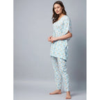 Seduva Women's Rayon Floral Kaftan Sleeve Kaftan Sets (Light Blue)