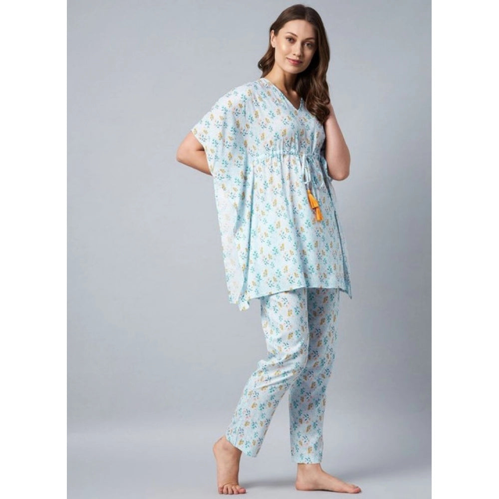 Seduva Women's Rayon Floral Kaftan Sleeve Kaftan Sets (Light Blue)