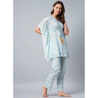 Seduva Women's Rayon Floral Kaftan Sleeve Kaftan Sets (Light Blue)
