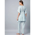 Seduva Women's Rayon Floral Kaftan Sleeve Kaftan Sets (Light Blue)
