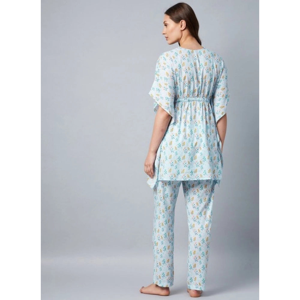 Seduva Women's Rayon Floral Kaftan Sleeve Kaftan Sets (Light Blue)