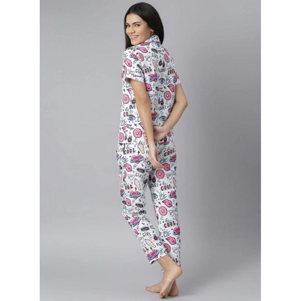 Seduva Women's Cotton Blend Printed Short Sleeve Night Suit (Multicolor)