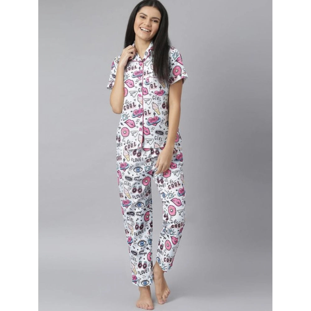 Seduva Women's Cotton Blend Printed Short Sleeve Night Suit (Multicolor)