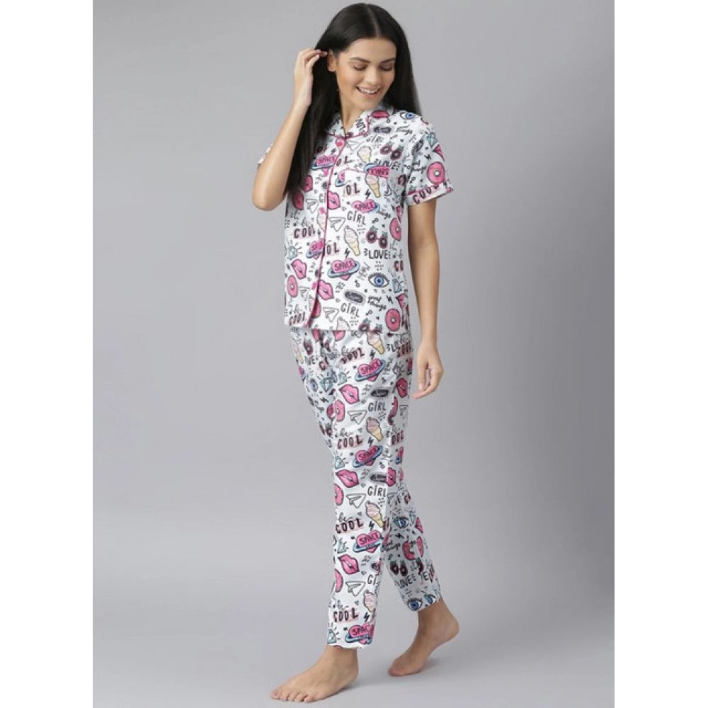 Seduva Women's Cotton Blend Printed Short Sleeve Night Suit (Multicolor)
